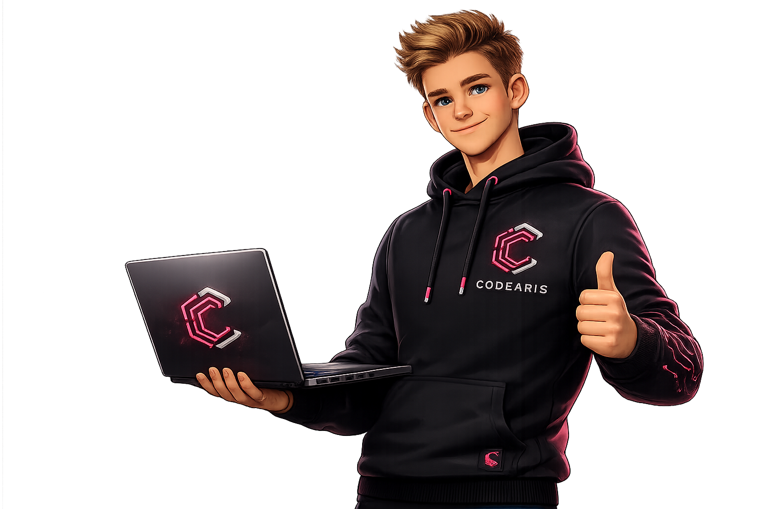 Codearis Charakter mit Laptop